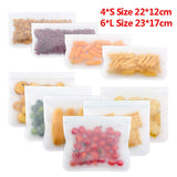 VKTECH 10Pcs PEVA Food Storage Bag Containers Reusable Freezer Bag Leakproof Top Ziplock Silicone Bags Kitchen Organizer Pouch