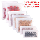 VKTECH 10Pcs PEVA Food Storage Bag Containers Reusable Freezer Bag Leakproof Top Ziplock Silicone Bags Kitchen Organizer Pouch
